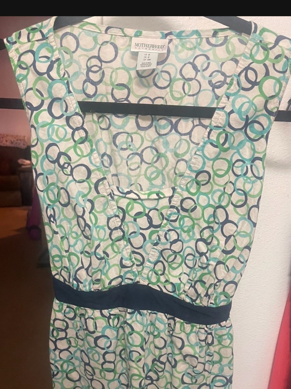 Motherhood Green, Teal & Navy Ring-Print long top